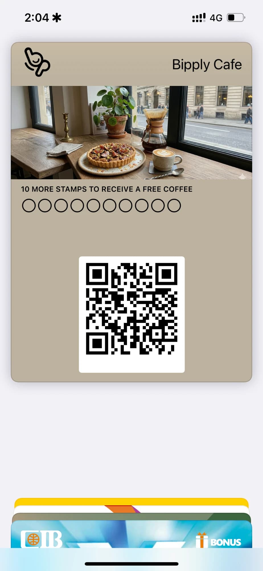Bipply loyalty card in Apple Wallet